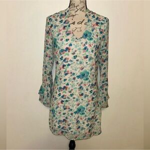 bebe White Floral Mini Dress with Teal and Pink Accents
